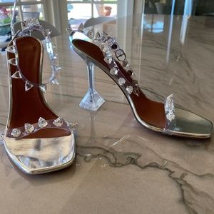 Amina Muaddi Julia crystal-embellished PVC and metallic leather sandals